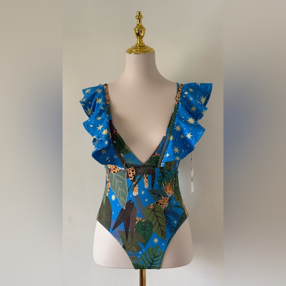 Jungle Leopard Ruffle One Piece Swimsuit Woman Size S